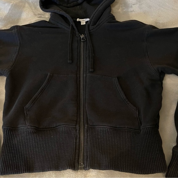 James Perse Cozy Sweat Top Zip-Up Hoodie Cropped Black - Picture 5 of 10